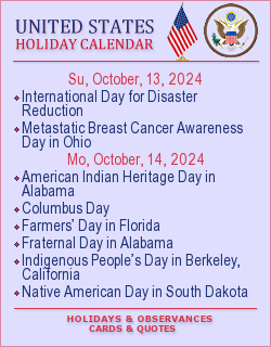 United States Holiday calendar. Greeting Cards, quotes and wishes.