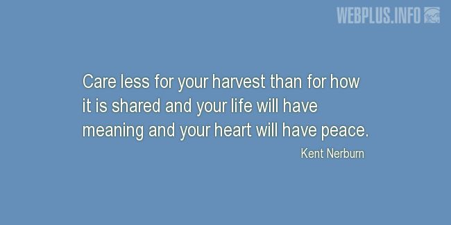 Quotes and pictures for Harvest. «Care less for your harvest» quotation with photo.