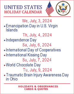 United States Holiday calendar. Greeting Cards, quotes and wishes.