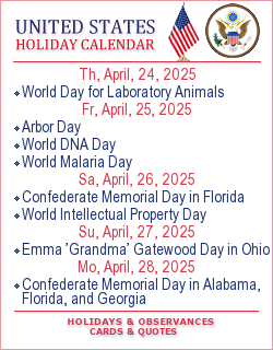 United States Holiday calendar. Greeting Cards, quotes and wishes.