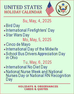 United States Holiday calendar. Greeting Cards, quotes and wishes.